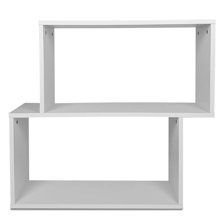 2-tier Wood Bookcase Modern S Shaped Storage Display Rack for Home and Office Image 9