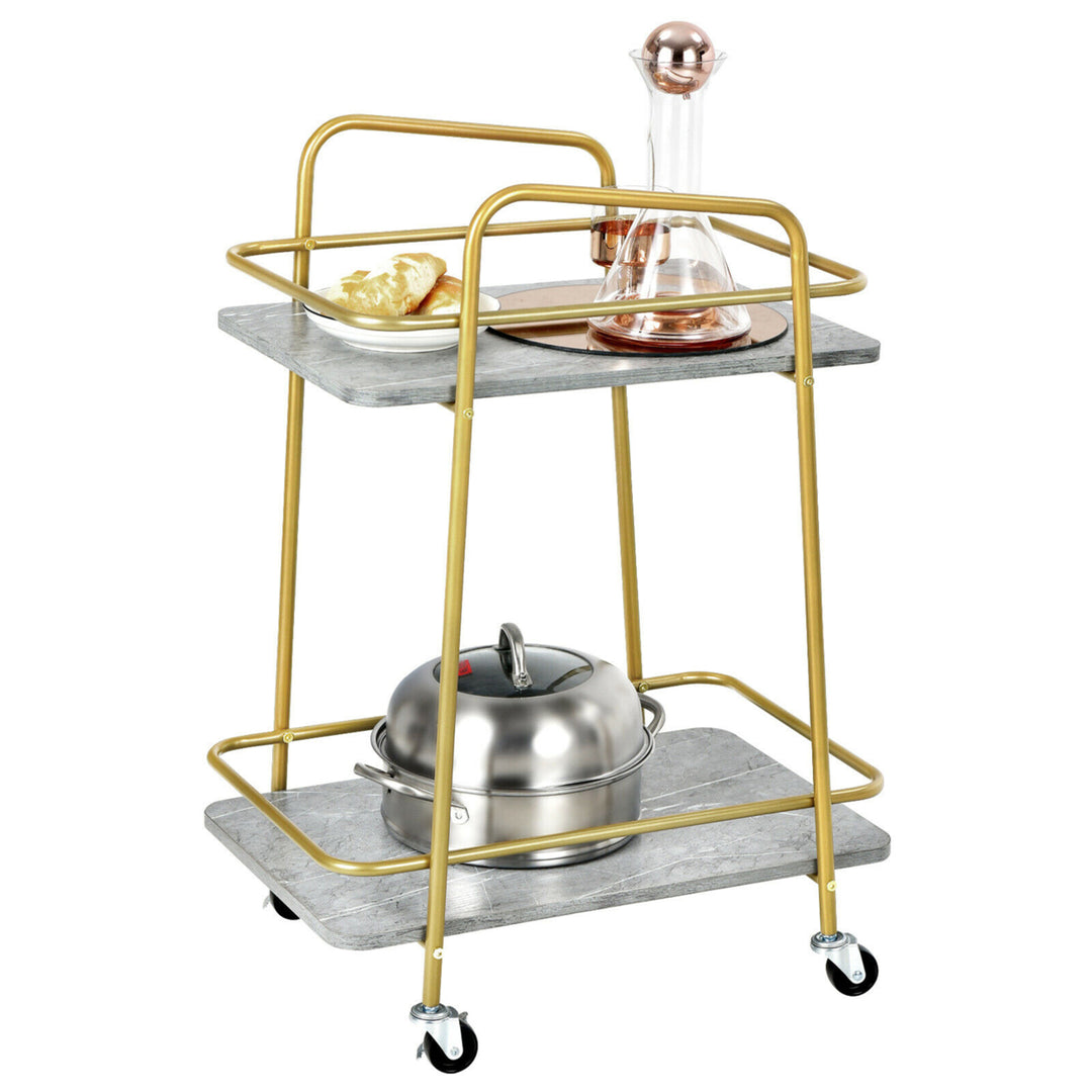 Gold Serving Cart Utility Trolley on Wheel Rolling Kitchen Rack w/Handle Image 1