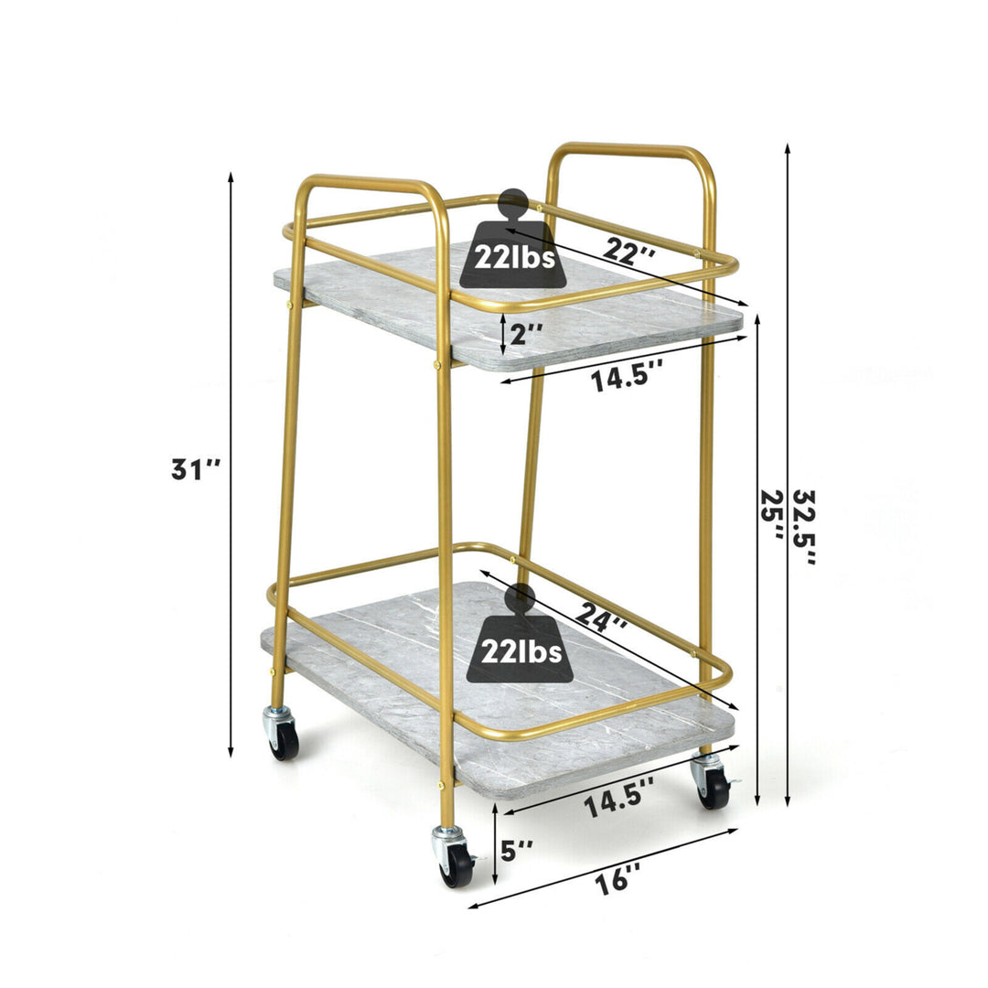 Gold Serving Cart Utility Trolley on Wheel Rolling Kitchen Rack w/Handle Image 2