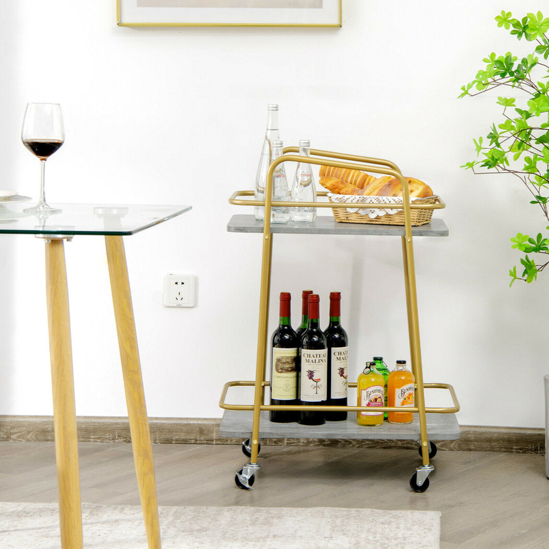 Gold Serving Cart Utility Trolley on Wheel Rolling Kitchen Rack w/Handle Image 4