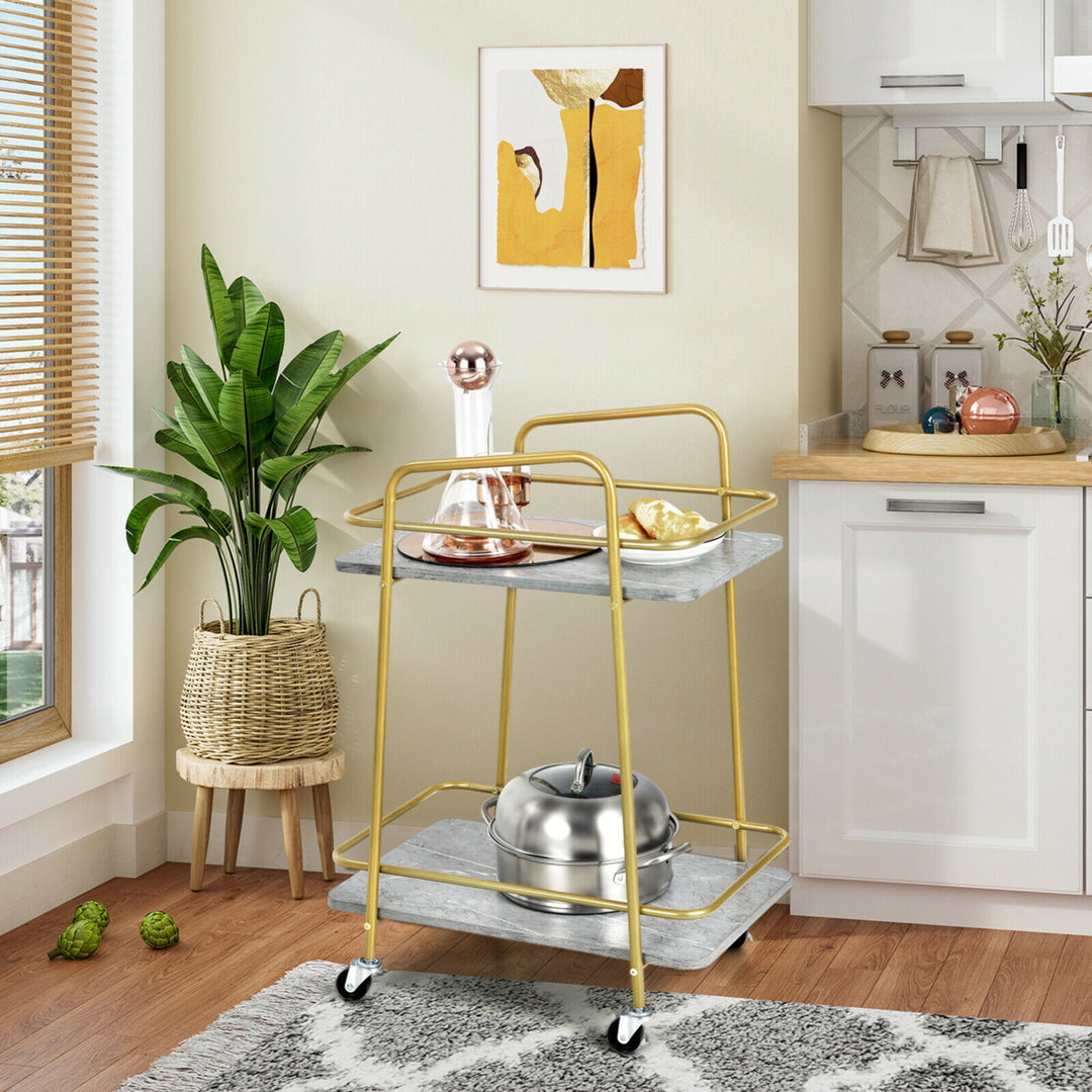 Gold Serving Cart Utility Trolley on Wheel Rolling Kitchen Rack w/Handle Image 5