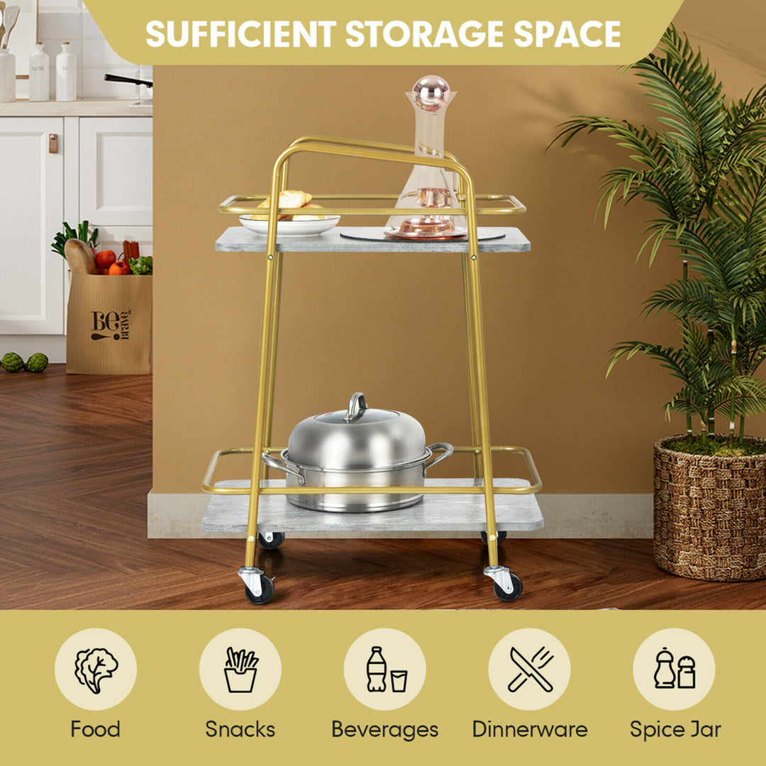 Gold Serving Cart Utility Trolley on Wheel Rolling Kitchen Rack w/Handle Image 6