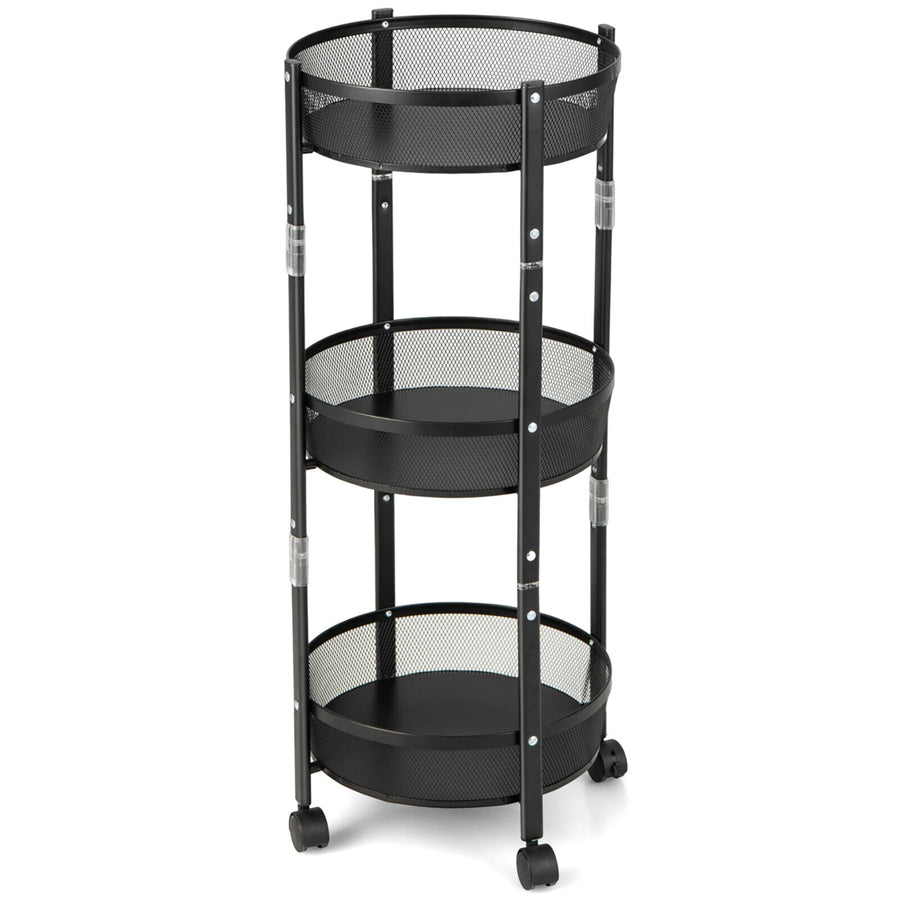 3-Tier Rotating 1-Second folding Storage Rack Metal Rolling Utility Cart Round Image 1