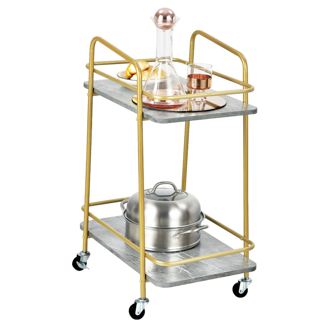 Gold Serving Cart Utility Trolley on Wheel Rolling Kitchen Rack w/Handle Image 9