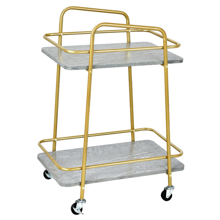 Gold Serving Cart Utility Trolley on Wheel Rolling Kitchen Rack w/Handle Image 10