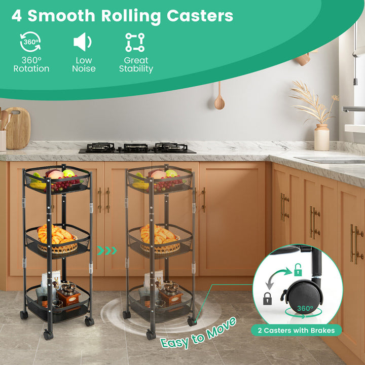 3-Tier Rotating 1-Second folding Storage Rack Metal Rolling Utility Cart Square Image 7