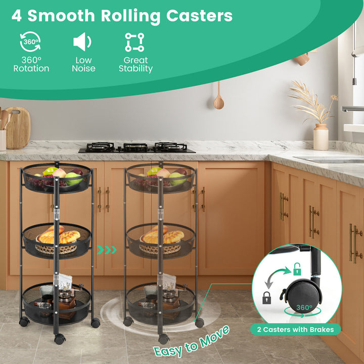 3-Tier Rotating 1-Second folding Storage Rack Metal Rolling Utility Cart Round Image 7