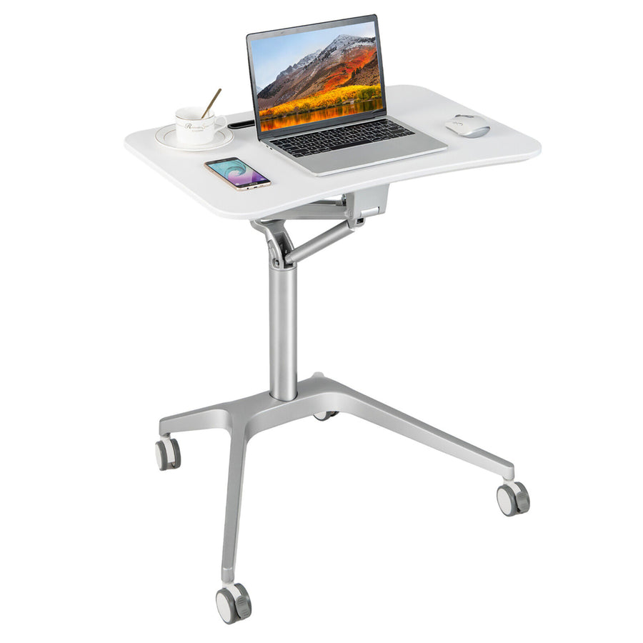 Pneumatic Standing Desk Rolling Adjustable Laptop Cart Mobile Podium w/ Slot Image 1