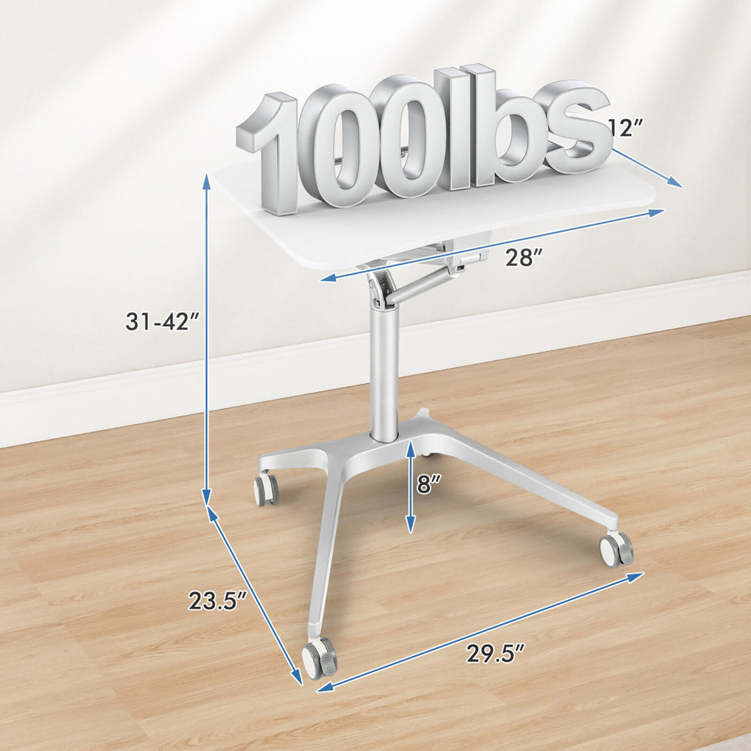 Pneumatic Standing Desk Rolling Adjustable Laptop Cart Mobile Podium w/ Slot Image 2