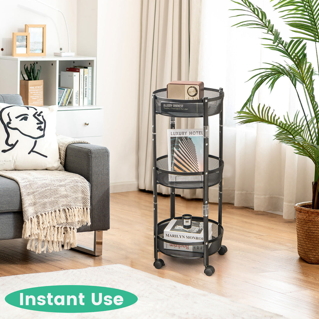 3-Tier Rotating 1-Second folding Storage Rack Metal Rolling Utility Cart Round Image 10