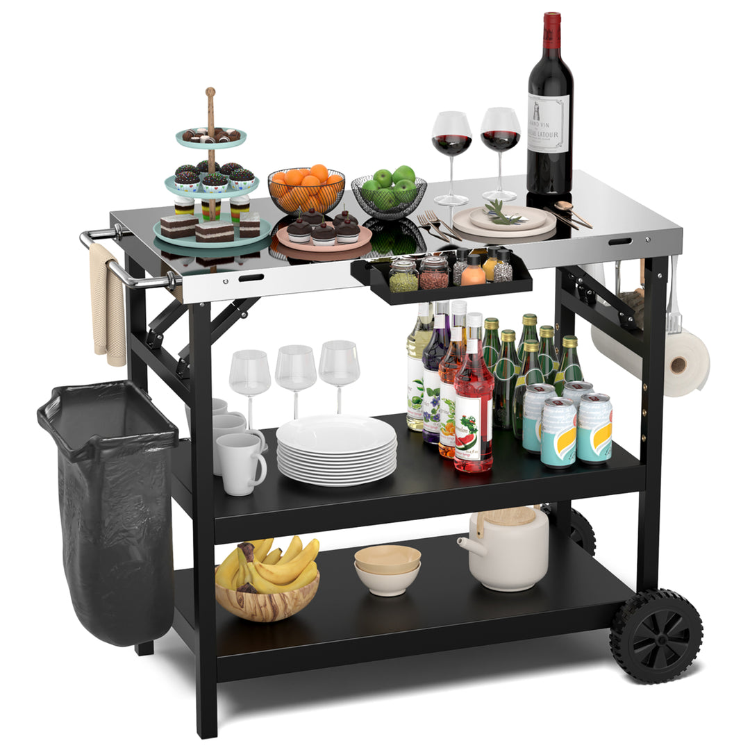 3-Shelf Movable Grill Cart Table Home and Outdoor Multifunctional Stainless Steel Image 1