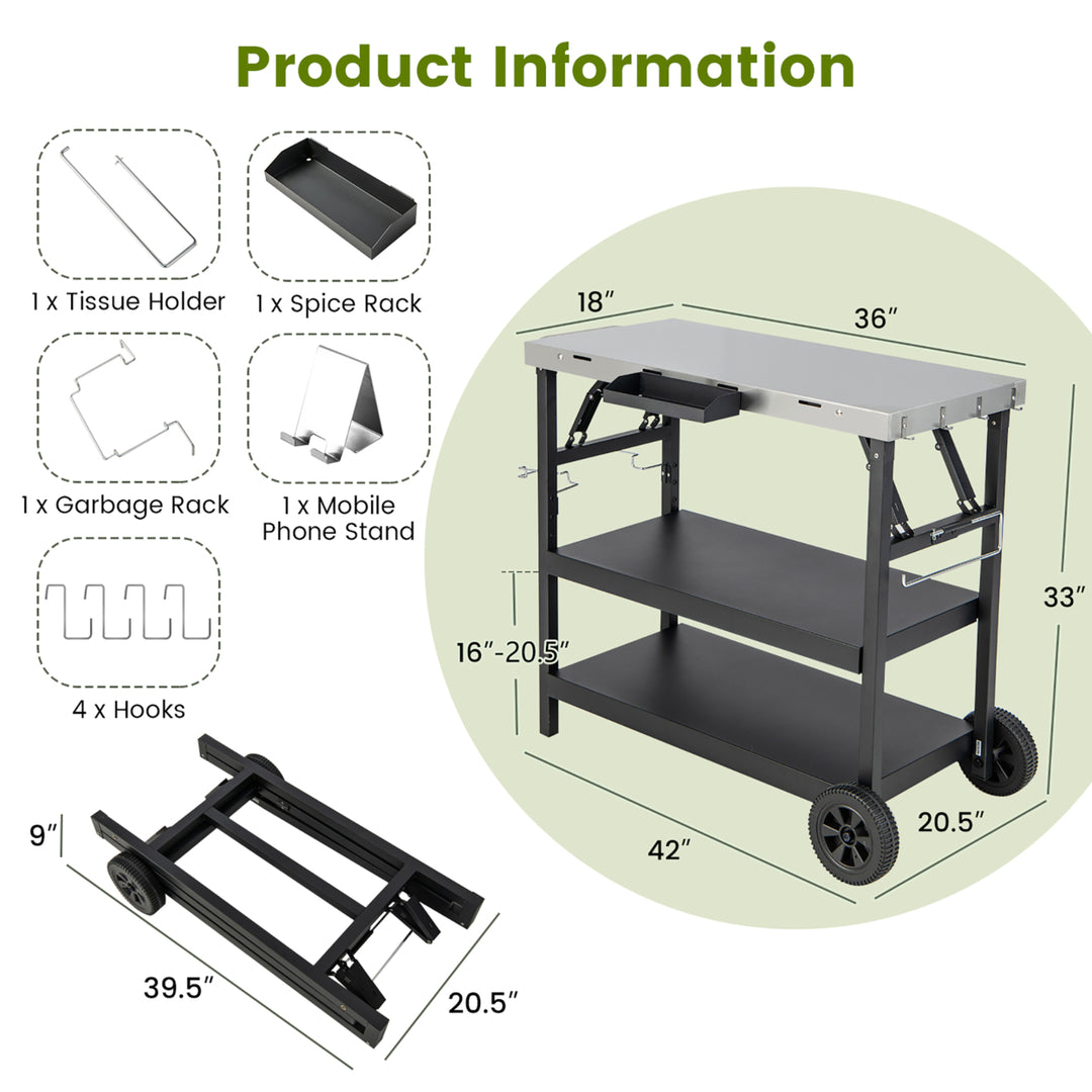 3-Shelf Movable Grill Cart Table Home and Outdoor Multifunctional Stainless Steel Image 2