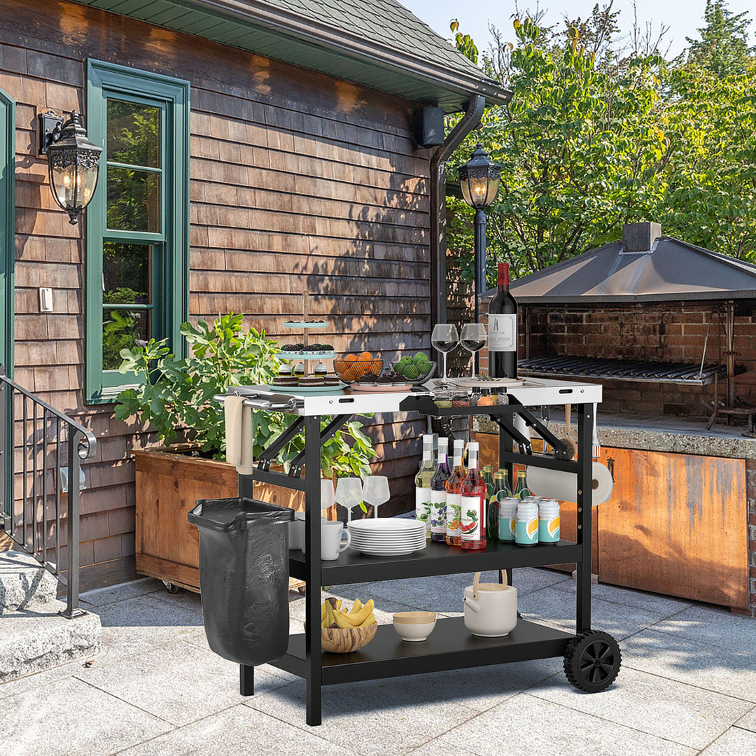 3-Shelf Movable Grill Cart Table Home and Outdoor Multifunctional Stainless Steel Image 3