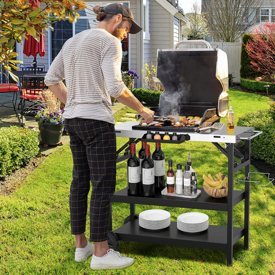 3-Shelf Movable Grill Cart Table Home and Outdoor Multifunctional Stainless Steel Image 4