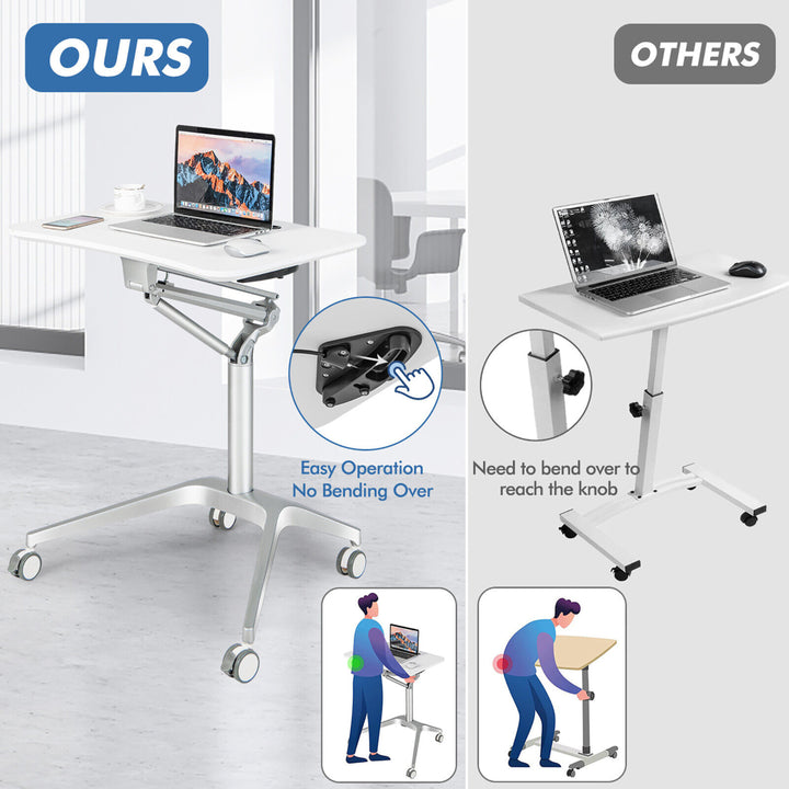 Pneumatic Standing Desk Rolling Adjustable Laptop Cart Mobile Podium w/ Slot Image 9