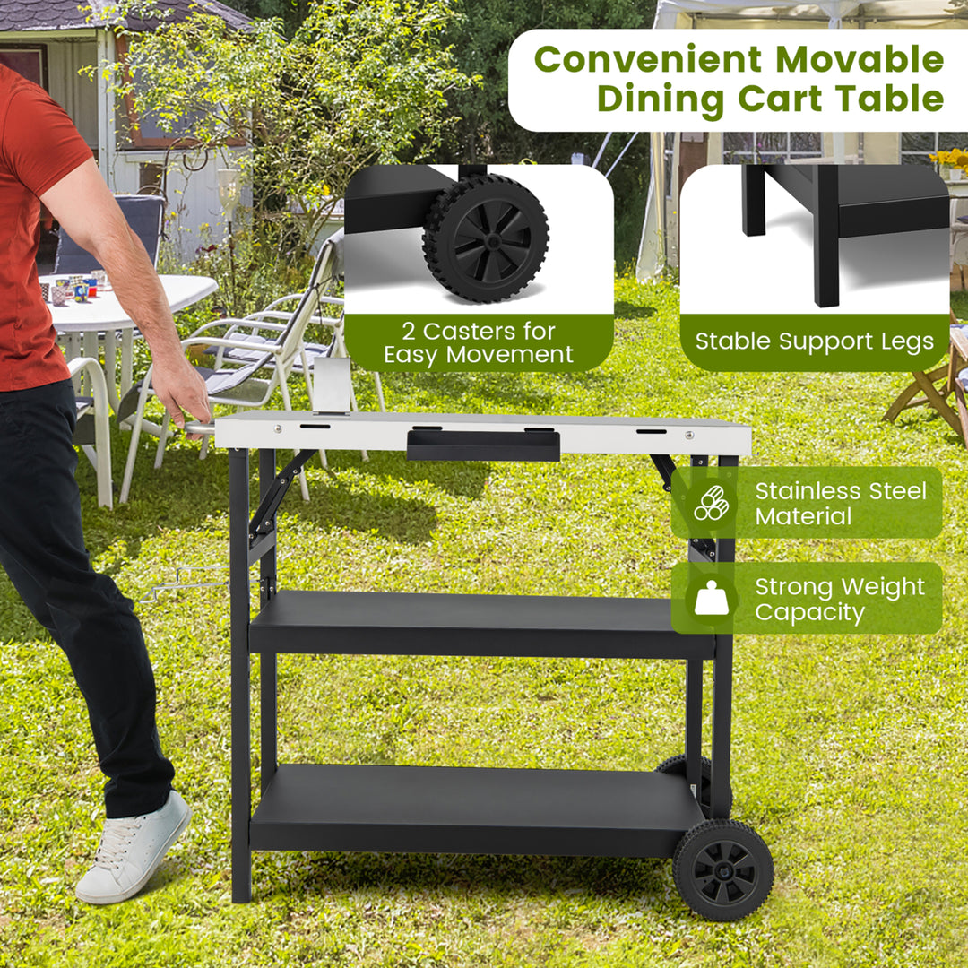 3-Shelf Movable Grill Cart Table Home and Outdoor Multifunctional Stainless Steel Image 5