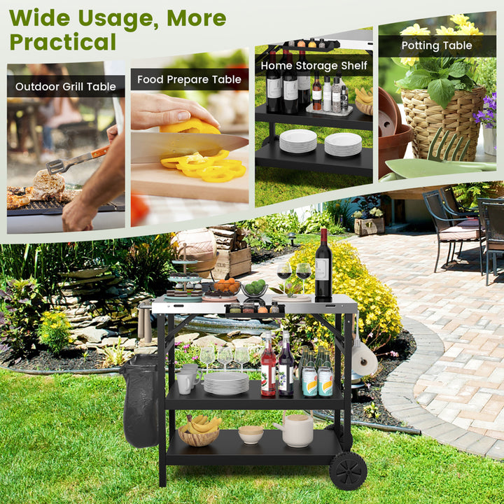 3-Shelf Movable Grill Cart Table Home and Outdoor Multifunctional Stainless Steel Image 9