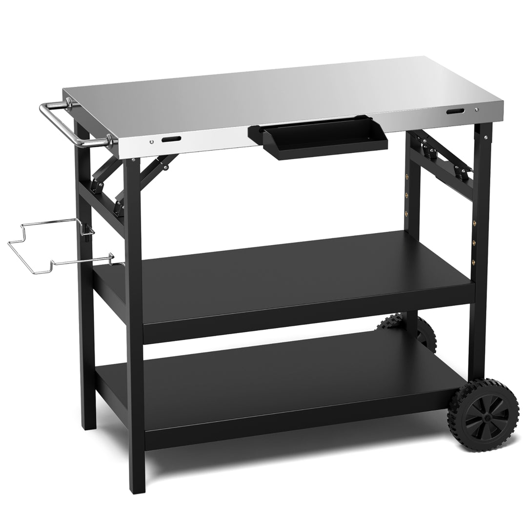 3-Shelf Movable Grill Cart Table Home and Outdoor Multifunctional Stainless Steel Image 10