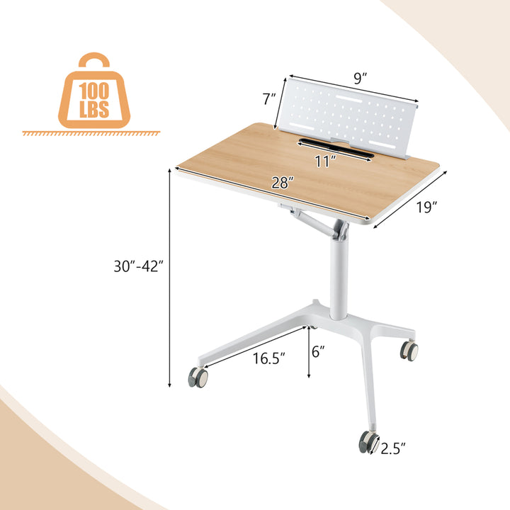 Pneumatic Standing Desk Rolling Adjustable Laptop Cart Podium Detachable Holder Image 2