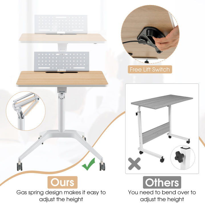 Pneumatic Standing Desk Rolling Adjustable Laptop Cart Podium Detachable Holder Image 6