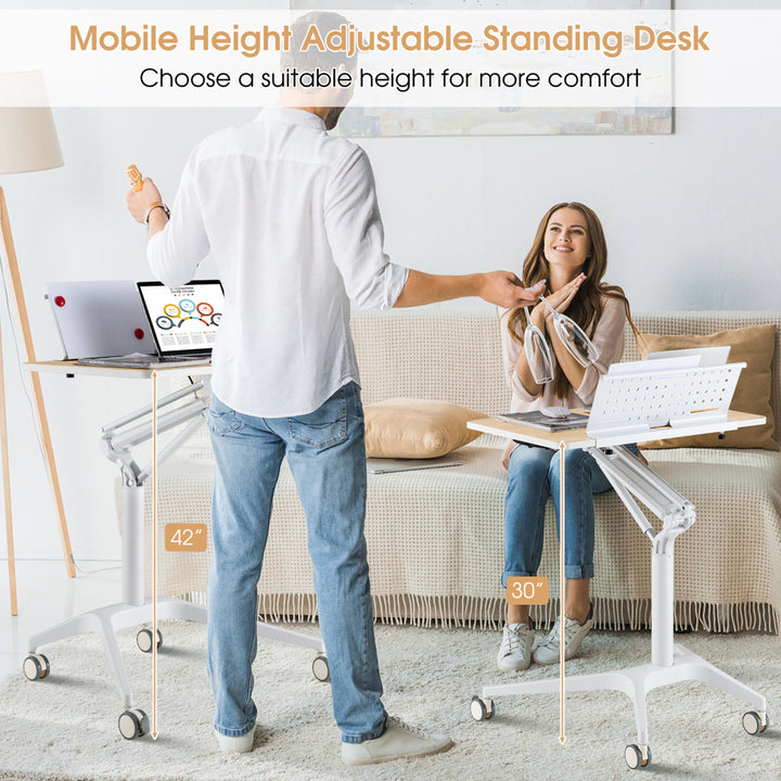 Pneumatic Standing Desk Rolling Adjustable Laptop Cart Podium Detachable Holder Image 7