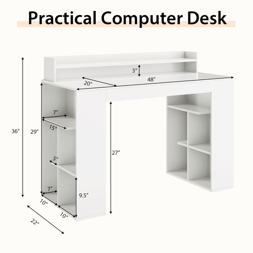 48 Computer Desk Study Writing Workstation w/ Bookshelf and Monitor Stand Riser Image 2