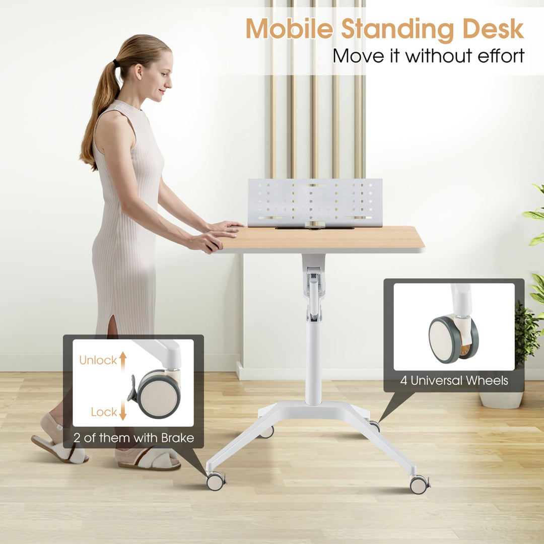 Pneumatic Standing Desk Rolling Adjustable Laptop Cart Podium Detachable Holder Image 8