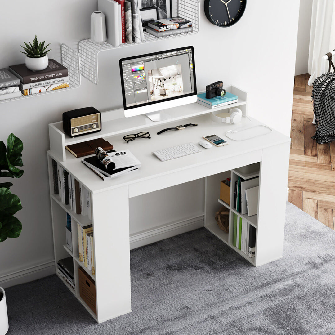 48 Computer Desk Study Writing Workstation w/ Bookshelf and Monitor Stand Riser Image 4