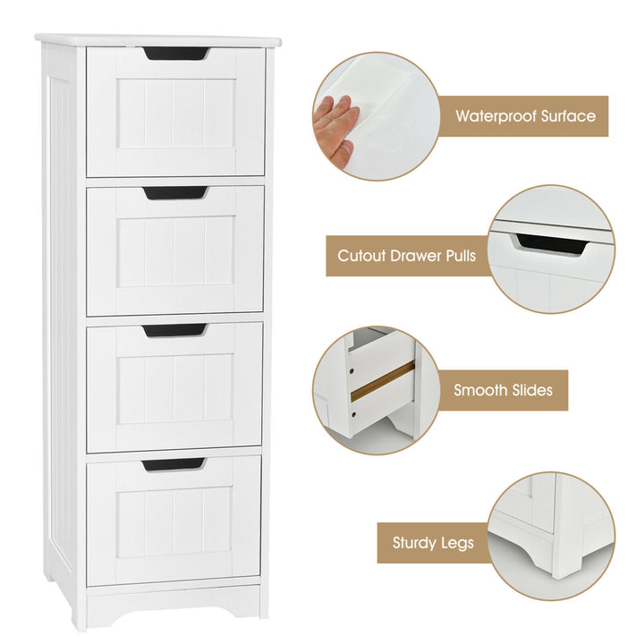 Bathroom Floor Cabinet Free-Standing Side Storage Organizer w/ 4 Drawers Image 9