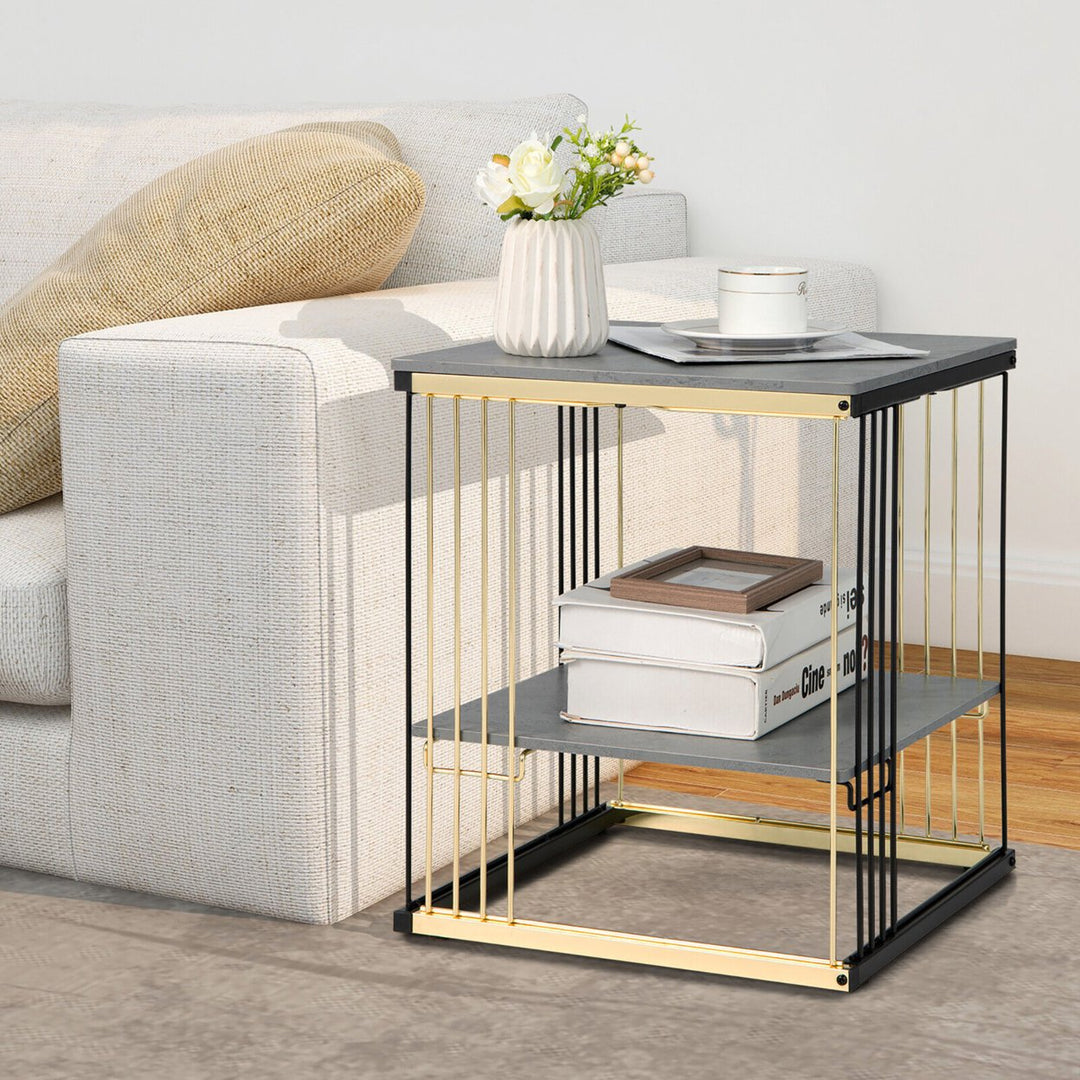 2-tier Side End Coffee Table Square Nightstand for Living Room Bedroom Image 3