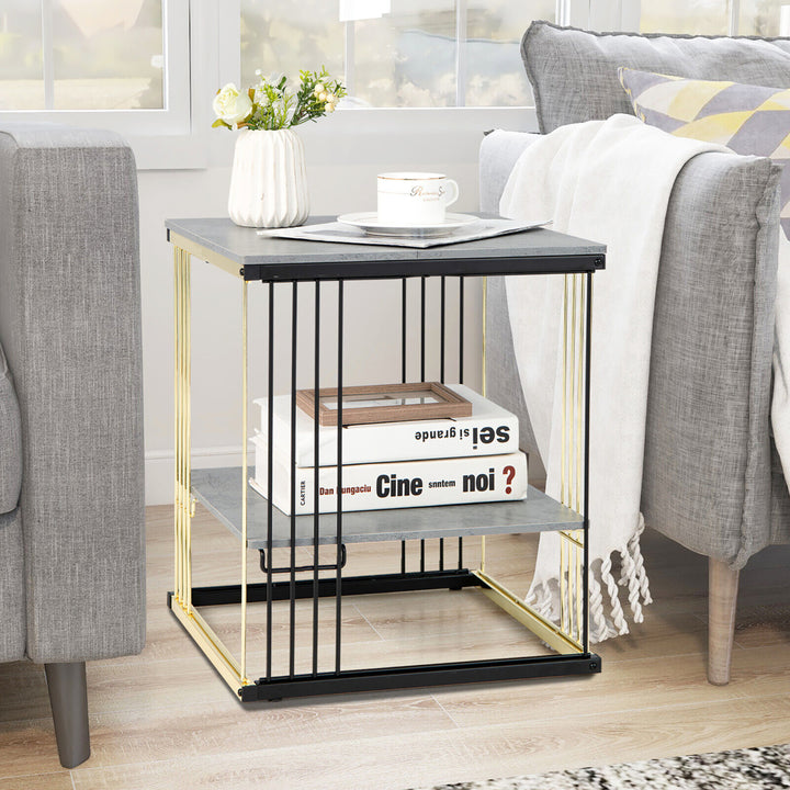 2-tier Side End Coffee Table Square Nightstand for Living Room Bedroom Image 4