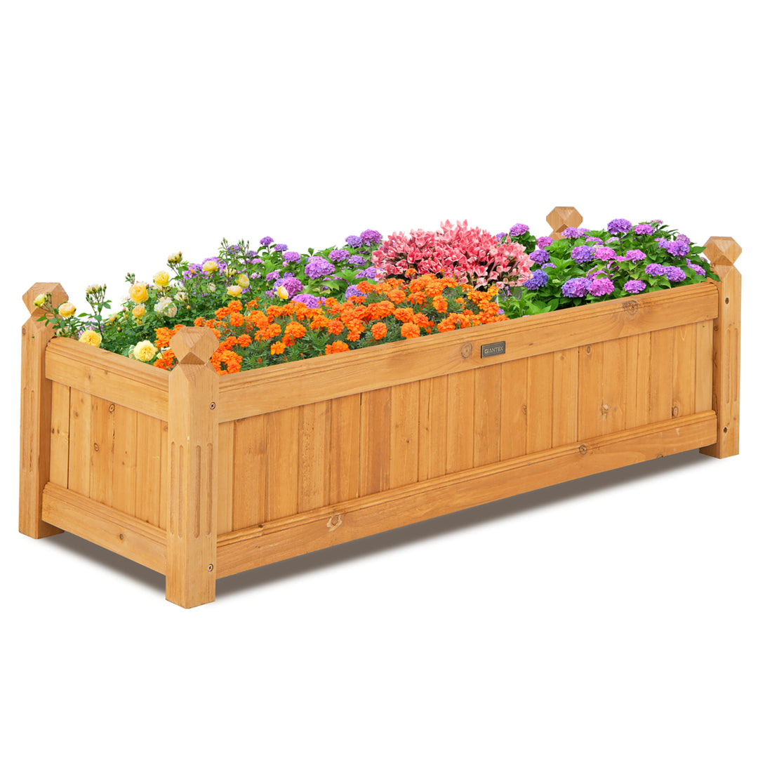 Patio Wooden Raised Garden Bed Rectangular Garden Planter w/ Drainage System Image 1