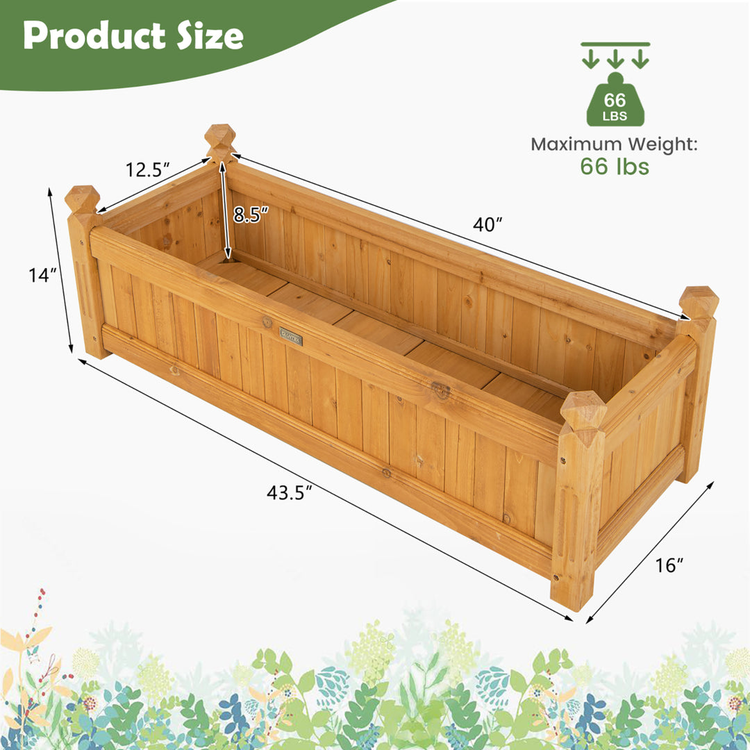 Patio Wooden Raised Garden Bed Rectangular Garden Planter w/ Drainage System Image 2