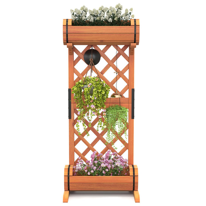 2-Tier Raised Planter Garden Wooden Bed w/ 2 Cylindrical Planter Boxes Image 1