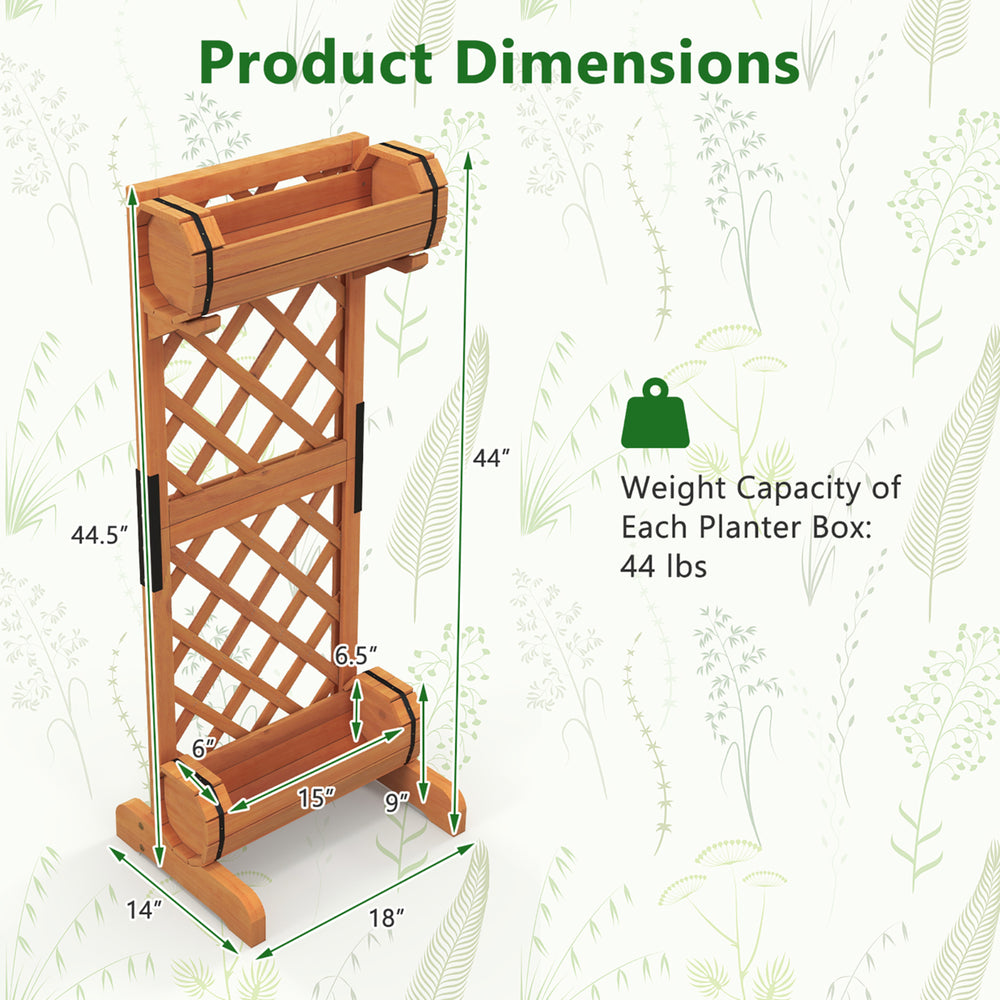 2-Tier Raised Planter Garden Wooden Bed w/ 2 Cylindrical Planter Boxes Image 2