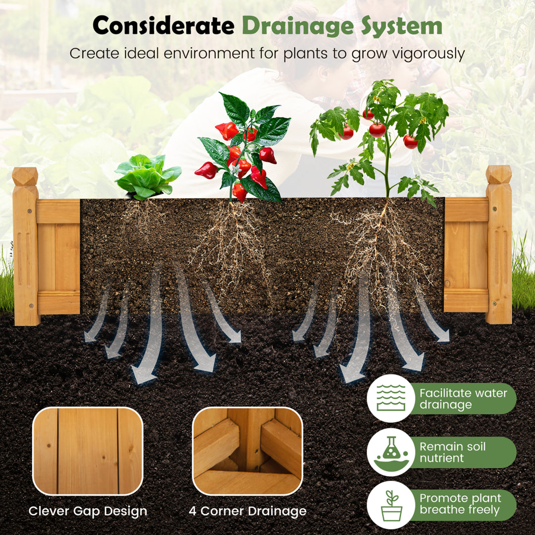 Patio Wooden Raised Garden Bed Rectangular Garden Planter w/ Drainage System Image 7