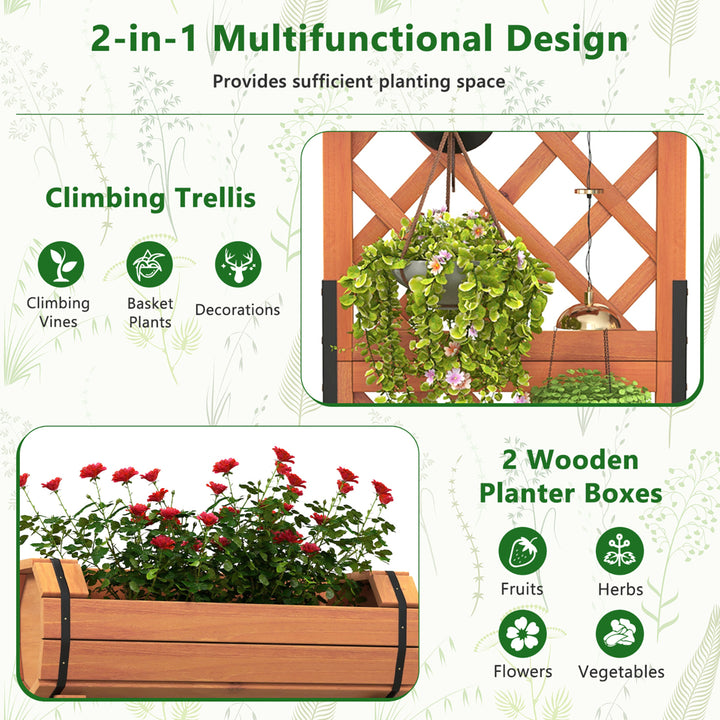 2-Tier Raised Planter Garden Wooden Bed w/ 2 Cylindrical Planter Boxes Image 8