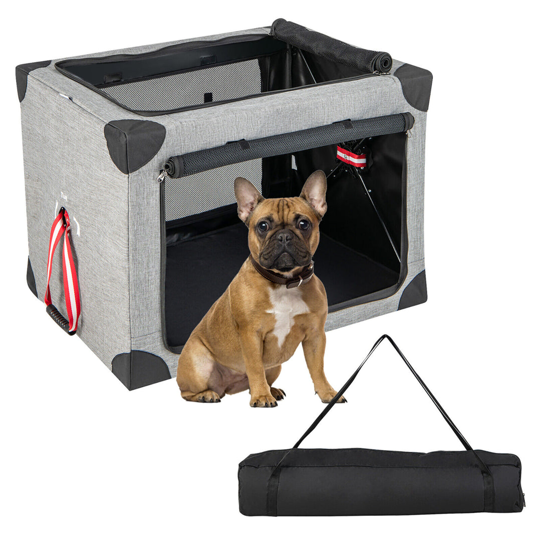 26/32/37 in Portable Folding Dog Crate w/ Mesh Mat and Locking Zippers for Cat Carrier Use Image 1