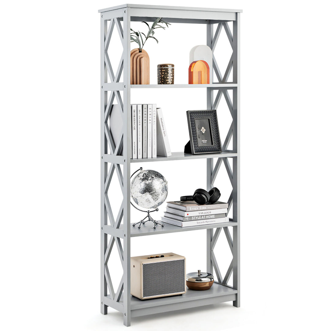 5-Tier Open Bookshelf Bookcase Standing Casual Home Storage Display Rack Image 1