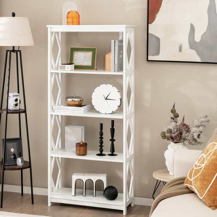 5-Tier Open Bookshelf Bookcase Standing Casual Home Storage Display Rack Image 3