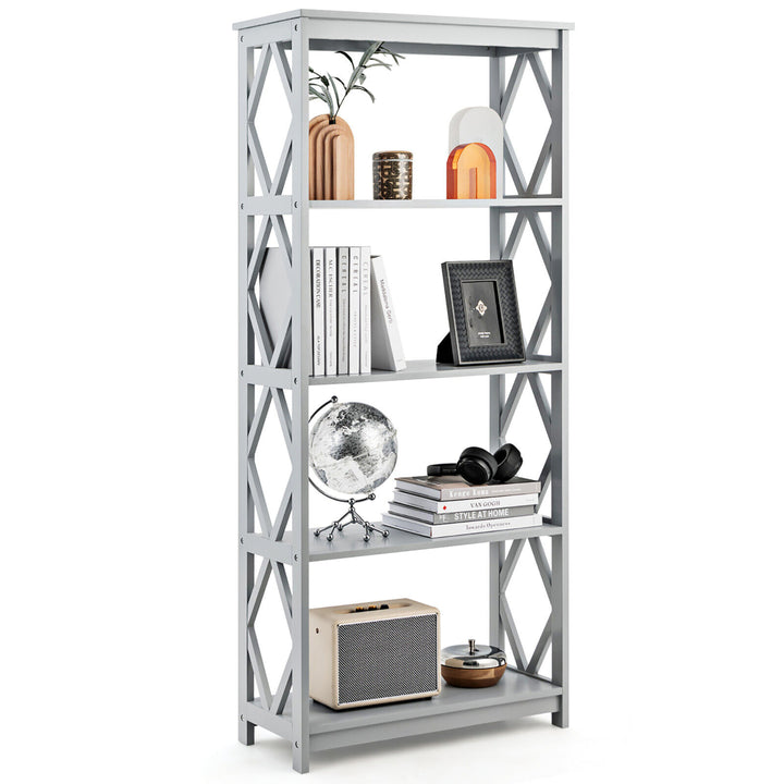 5-Tier Open Bookshelf Bookcase Standing Casual Home Storage Display Rack Image 4