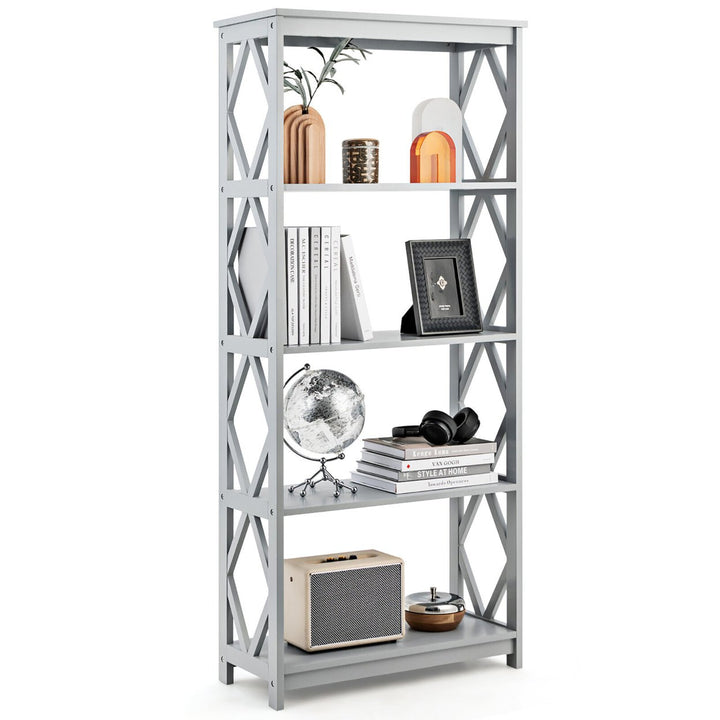 5-Tier Open Bookshelf Bookcase Standing Casual Home Storage Display Rack Image 1