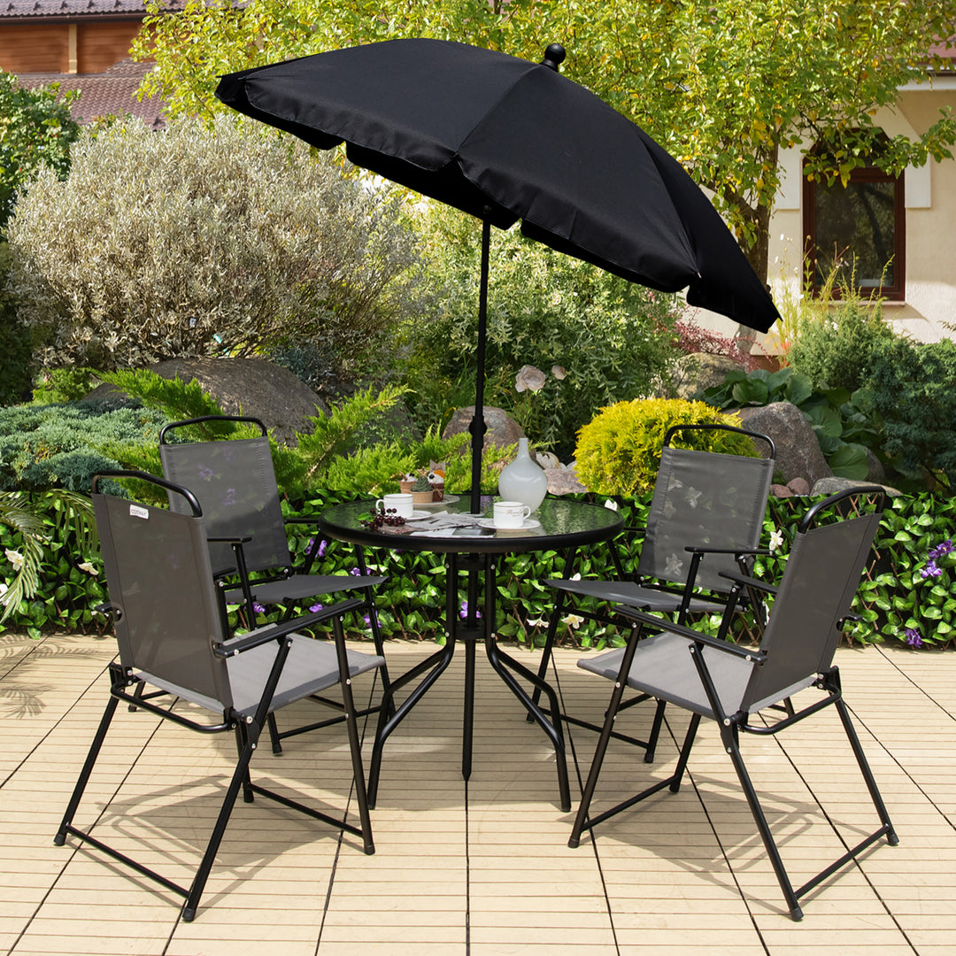 6PCS Patio Garden Dining Set w/ Round Table and 4 Folding Chairs and Tiltable Umbrella Image 3