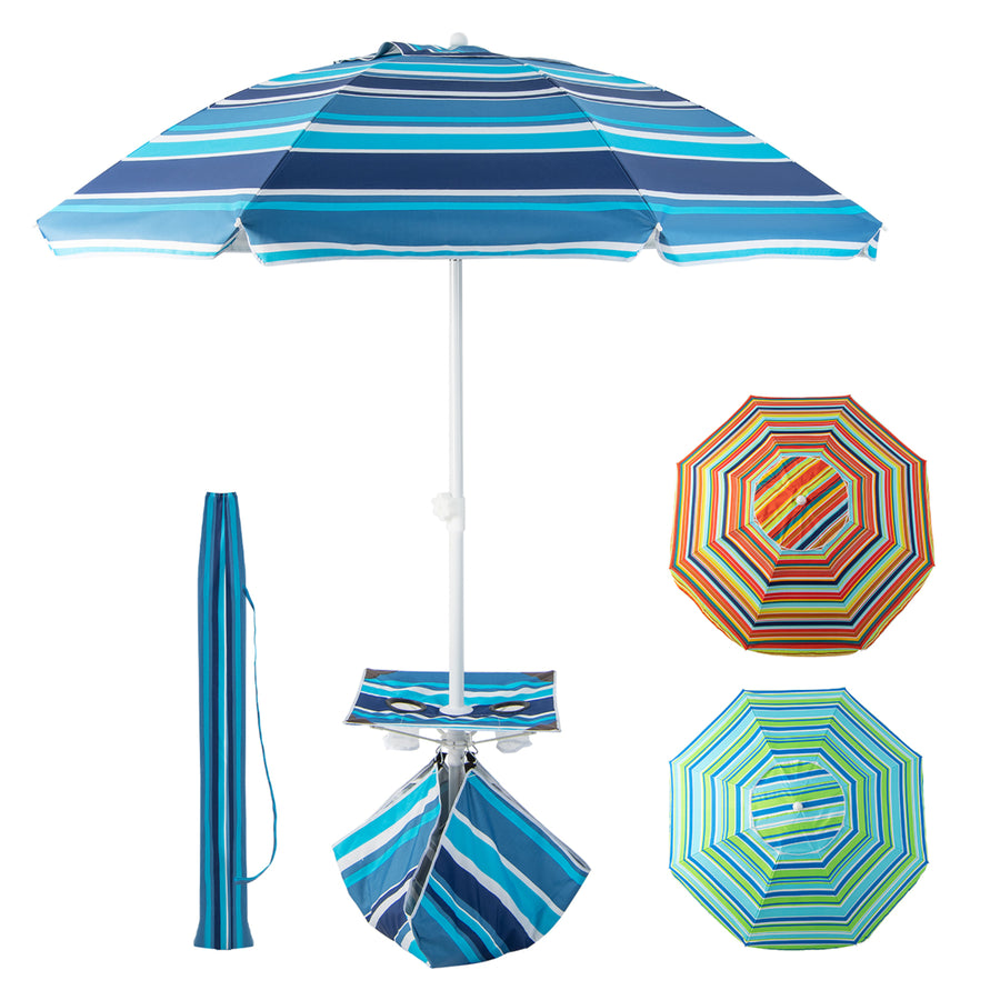 6.5 FT Patio Portable Beach Adjustable Umbrella w/ Folding Table and Sandbag Image 1