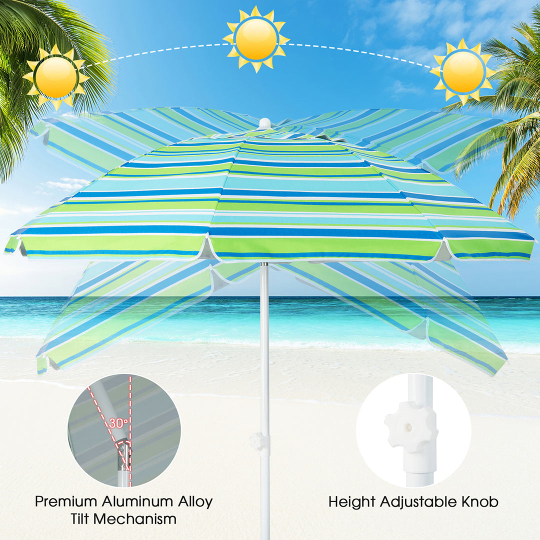 6.5 FT Patio Portable Beach Adjustable Umbrella w/ Folding Table and Sandbag Image 2