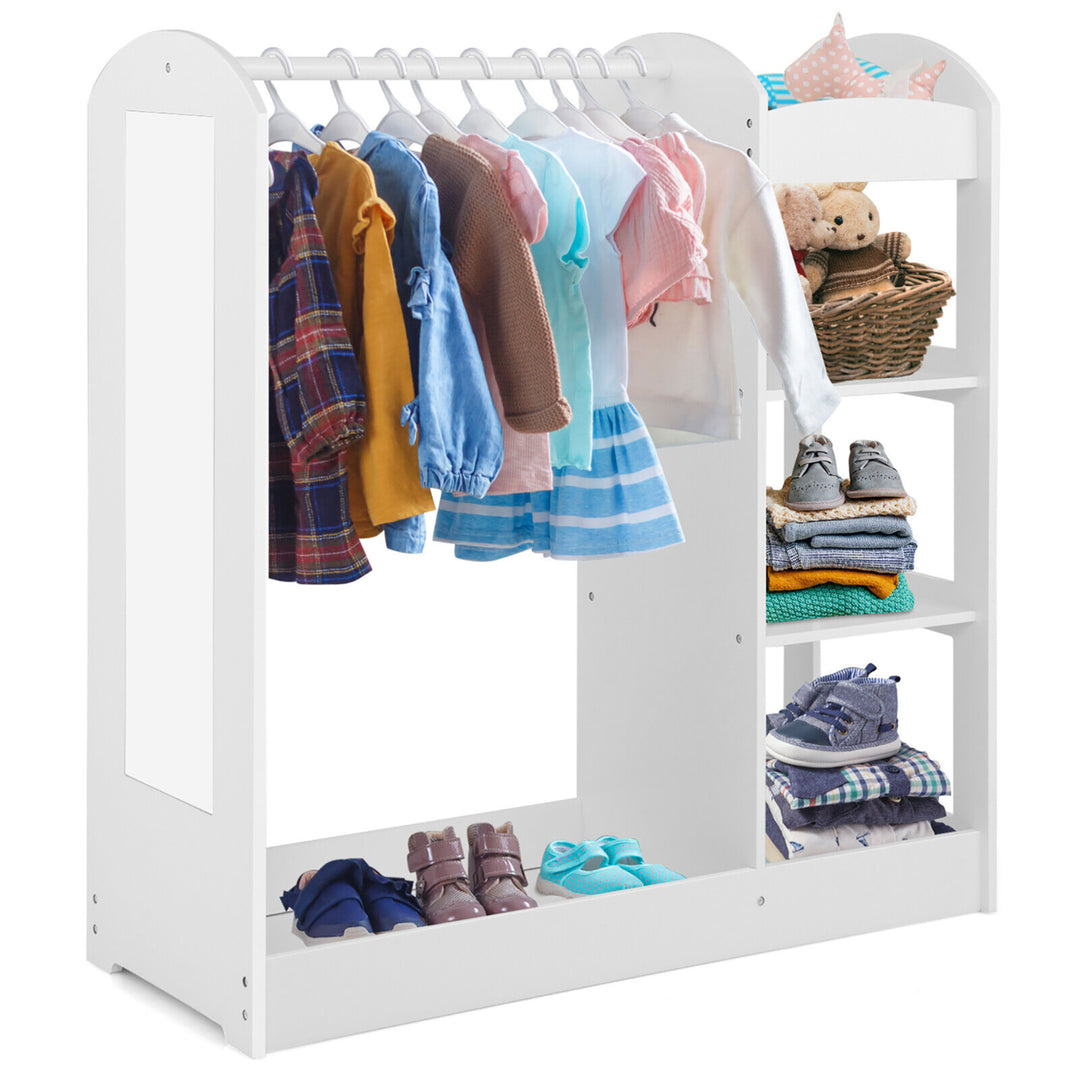 Kids Dress up Storage Hanging Armoire Dresser Costume Closet w/ Mirror Shelves Image 1