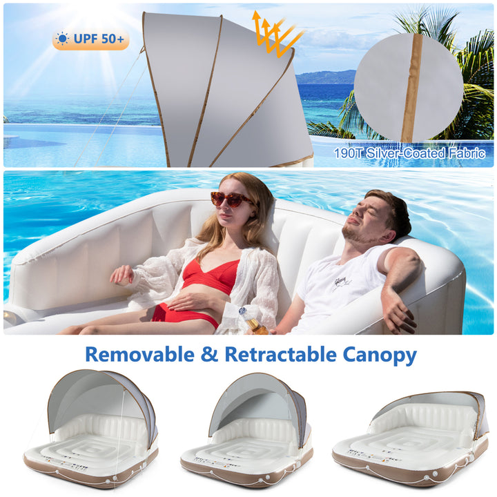 Floating Canopy Island Inflatable Pool Float Lounge Raft w/ Retractable Canopy Image 6