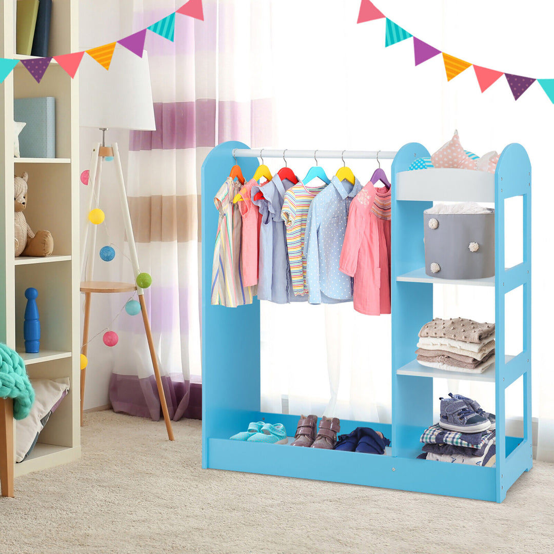 Kids Dress up Storage Hanging Armoire Dresser Costume Closet w/ Mirror Shelves Image 3