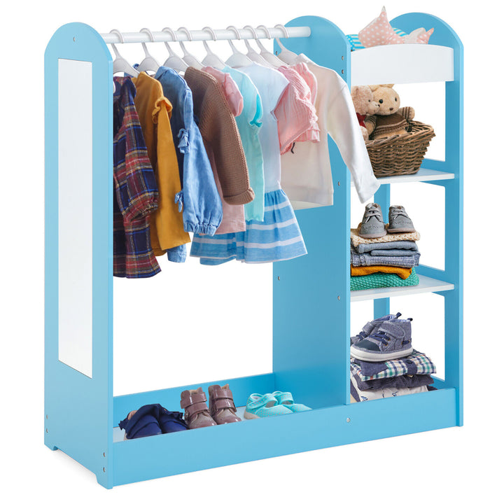 Kids Dress up Storage Hanging Armoire Dresser Costume Closet w/ Mirror Shelves Image 1