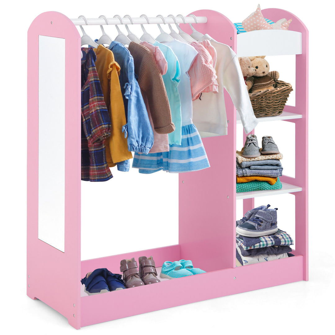 Kids Dress up Storage Hanging Armoire Dresser Costume Closet w/ Mirror Shelves Image 5